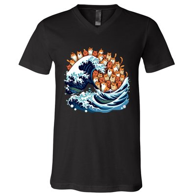 Blue Wave Cat For Kamala Harris V-Neck T-Shirt