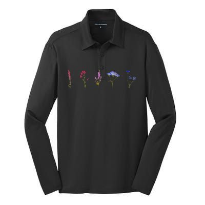 Bisexual Wildflowers Cute Pride Flowers Silk Touch Performance Long Sleeve Polo