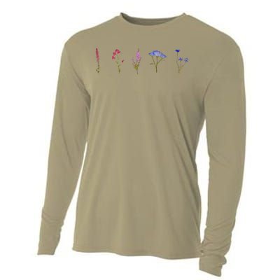 Bisexual Wildflowers Cute Pride Flowers Cooling Performance Long Sleeve Crew