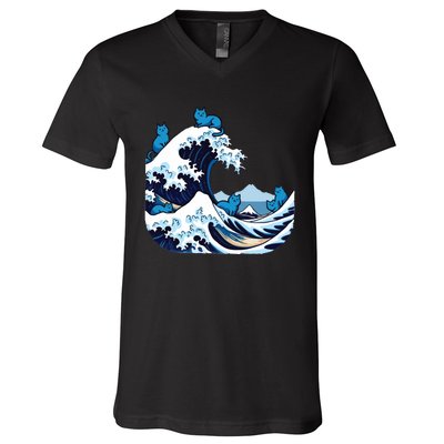 Blue Wave Cats For Kamala Harris V-Neck T-Shirt