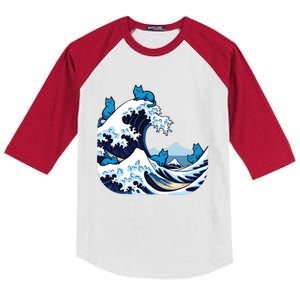 Blue Wave Cats For Kamala Harris Kids Colorblock Raglan Jersey