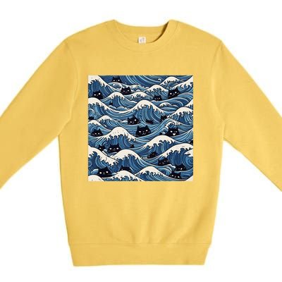 Blue Wave Cat Ladies For Kamala Harris President 2024 Gift Premium Crewneck Sweatshirt