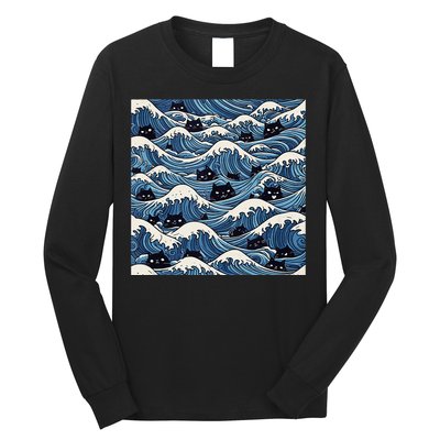 Blue Wave Cat Ladies For Kamala Harris President 2024 Gift Long Sleeve Shirt