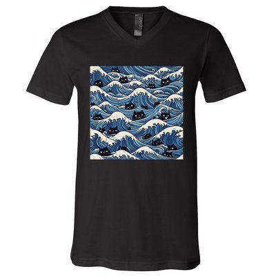 Blue Wave Cat Ladies For Kamala Harris President 2024 Gift V-Neck T-Shirt