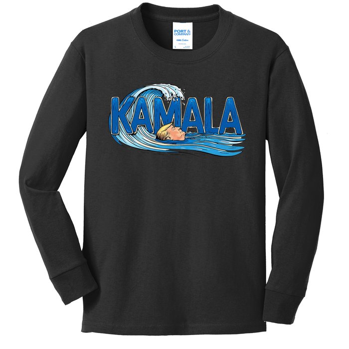 Blue Wave Cats For Kamala Funny Trump For Ladies For Guy Kids Long Sleeve Shirt