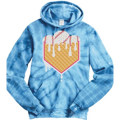 Baseball Waffle Cone Home Plate With Ice Cream Drip Tie Dye Hoodie