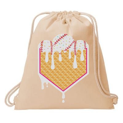 Baseball Waffle Cone Home Plate With Ice Cream Drip Drawstring Bag