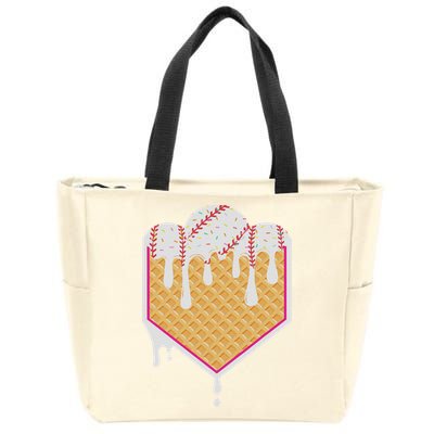 Baseball Waffle Cone Home Plate With Ice Cream Drip Zip Tote Bag