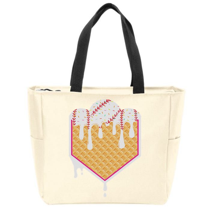 Baseball Waffle Cone Home Plate With Ice Cream Drip Zip Tote Bag