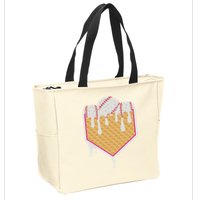 Baseball Waffle Cone Home Plate With Ice Cream Drip Zip Tote Bag
