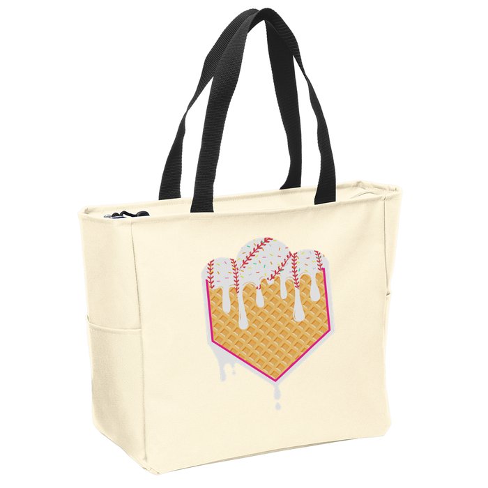 Baseball Waffle Cone Home Plate With Ice Cream Drip Zip Tote Bag