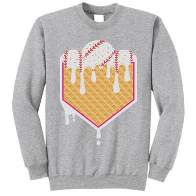 Baseball Waffle Cone Home Plate With Ice Cream Drip Tall Sweatshirt