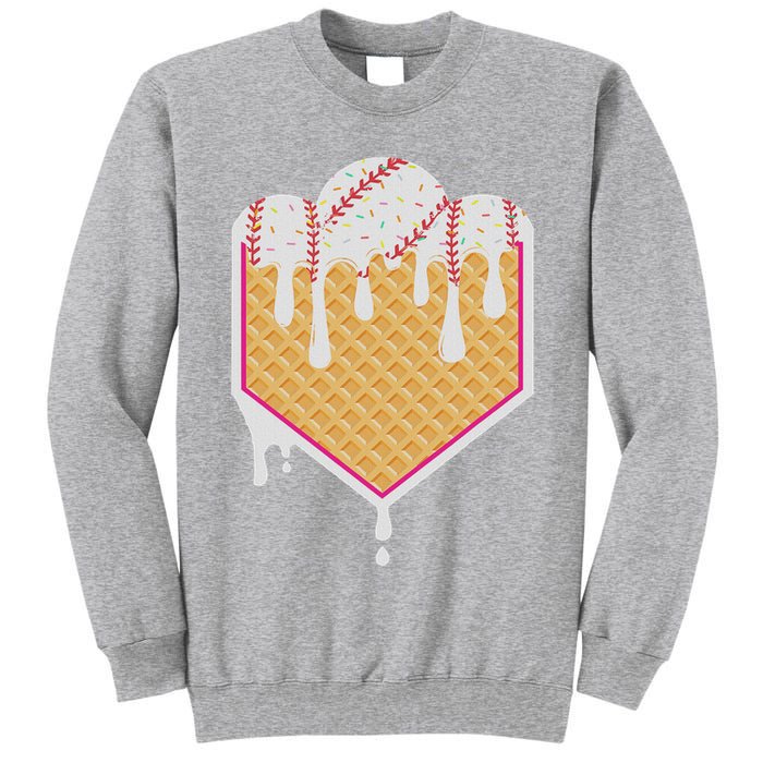 Baseball Waffle Cone Home Plate With Ice Cream Drip Tall Sweatshirt