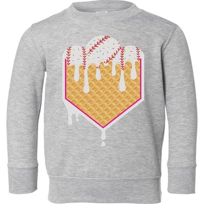 Baseball Waffle Cone Home Plate With Ice Cream Drip Toddler Sweatshirt