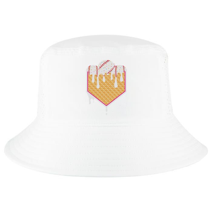 Baseball Waffle Cone Home Plate With Ice Cream Drip Cool Comfort Performance Bucket Hat