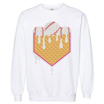 Baseball Waffle Cone Home Plate With Ice Cream Drip Garment-Dyed Sweatshirt