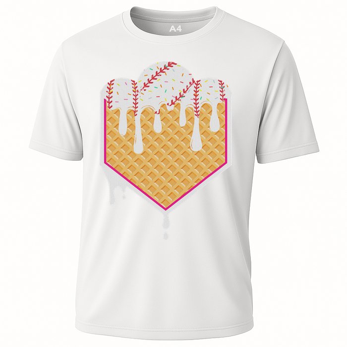 Baseball Waffle Cone Home Plate With Ice Cream Drip Performance Shirt
