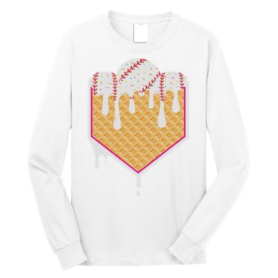 Baseball Waffle Cone Home Plate With Ice Cream Drip Long Sleeve Shirt