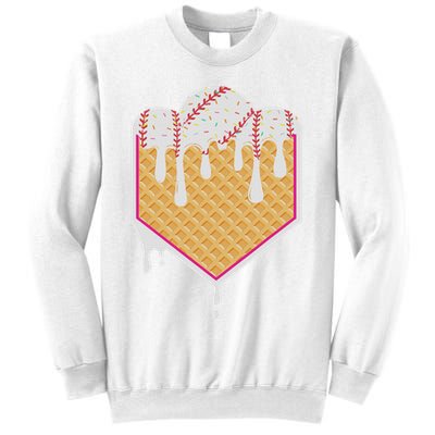 Baseball Waffle Cone Home Plate With Ice Cream Drip Sweatshirt