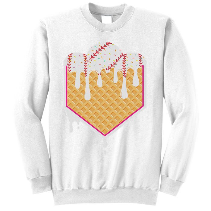 Baseball Waffle Cone Home Plate With Ice Cream Drip Sweatshirt