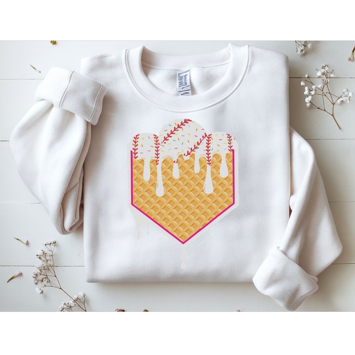 Baseball Waffle Cone Home Plate With Ice Cream Drip Sweatshirt