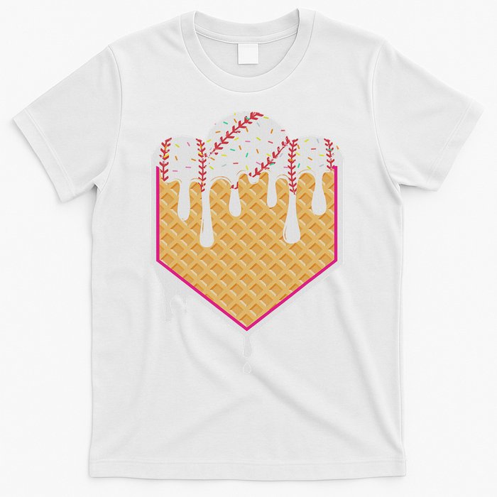Baseball Waffle Cone Home Plate With Ice Cream Drip T-Shirt