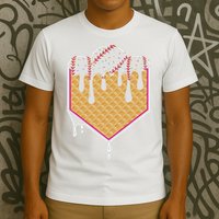 Baseball Waffle Cone Home Plate With Ice Cream Drip T-Shirt