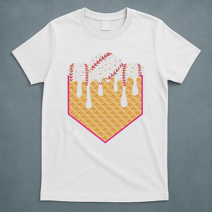 Baseball Waffle Cone Home Plate With Ice Cream Drip T-Shirt
