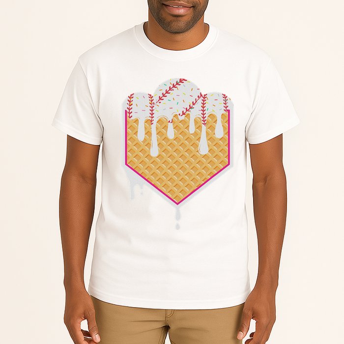Baseball Waffle Cone Home Plate With Ice Cream Drip Tall T-Shirt