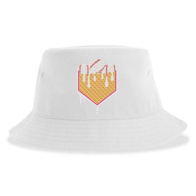 Baseball Waffle Cone Home Plate With Ice Cream Drip Sustainable Bucket Hat