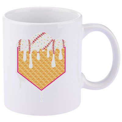 Baseball Waffle Cone Home Plate With Ice Cream Drip 11oz C Handle Ceramic Mug