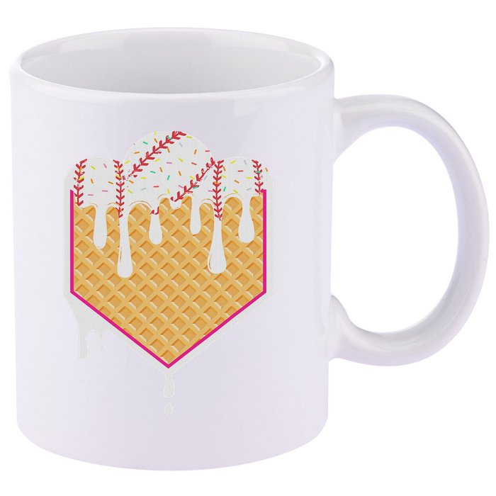 Baseball Waffle Cone Home Plate With Ice Cream Drip 11oz C Handle Ceramic Mug