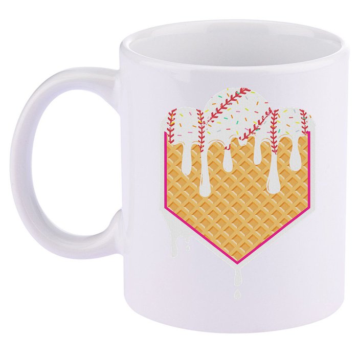 Baseball Waffle Cone Home Plate With Ice Cream Drip 11oz C Handle Ceramic Mug