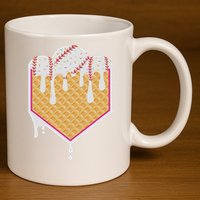Baseball Waffle Cone Home Plate With Ice Cream Drip 11oz C Handle Ceramic Mug
