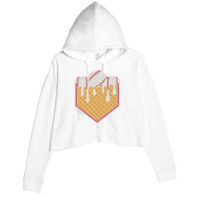 Baseball Waffle Cone Home Plate With Ice Cream Drip Crop Fleece Hoodie