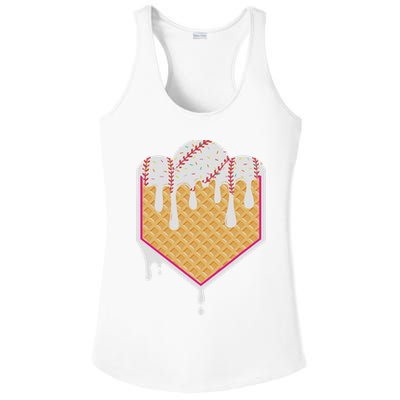 Baseball Waffle Cone Home Plate With Ice Cream Drip Ladies PosiCharge Competitor Racerback Tank