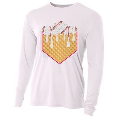 Baseball Waffle Cone Home Plate With Ice Cream Drip Cooling Performance Long Sleeve Crew