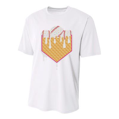 Baseball Waffle Cone Home Plate With Ice Cream Drip Youth Performance Sprint T-Shirt