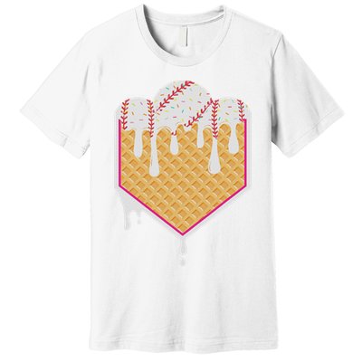 Baseball Waffle Cone Home Plate With Ice Cream Drip Premium T-Shirt