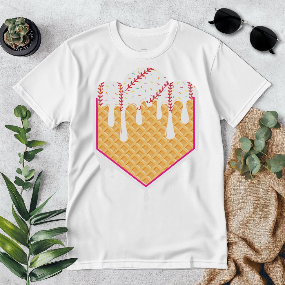 Baseball Waffle Cone Home Plate With Ice Cream Drip Premium T-Shirt