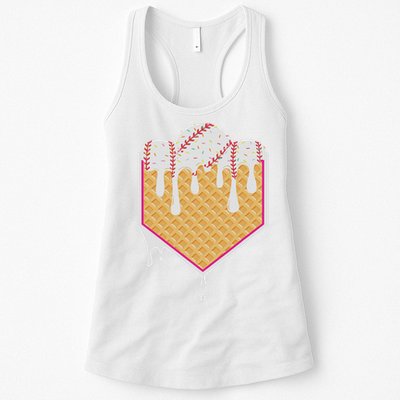 Baseball Waffle Cone Home Plate With Ice Cream Drip Womens Tank Top