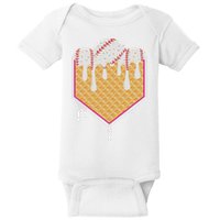 Baseball Waffle Cone Home Plate With Ice Cream Drip Baby Bodysuit
