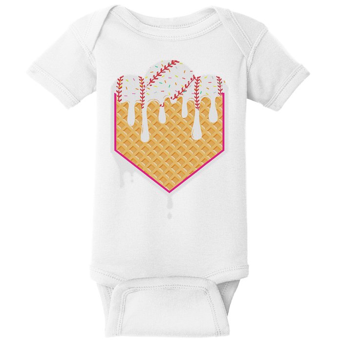 Baseball Waffle Cone Home Plate With Ice Cream Drip Baby Bodysuit