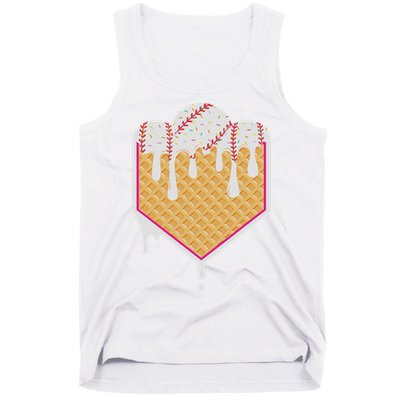 Baseball Waffle Cone Home Plate With Ice Cream Drip Tank Top