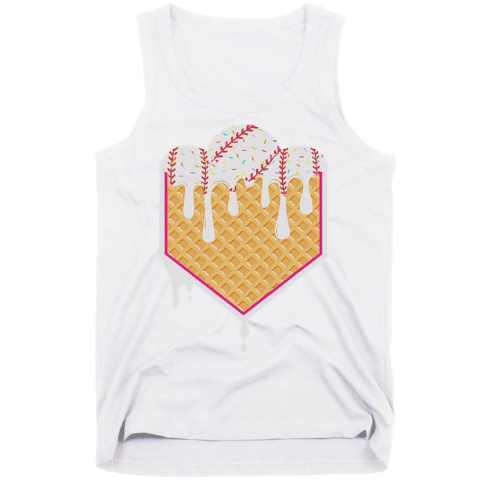 Baseball Waffle Cone Home Plate With Ice Cream Drip Tank Top