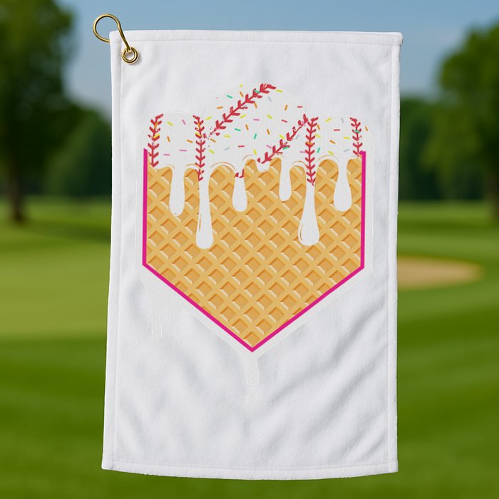 Baseball Waffle Cone Home Plate With Ice Cream Drip Golf Towel