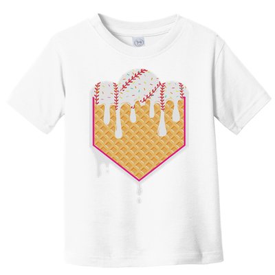 Baseball Waffle Cone Home Plate With Ice Cream Drip Toddler T-Shirt