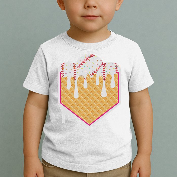 Baseball Waffle Cone Home Plate With Ice Cream Drip Toddler T-Shirt