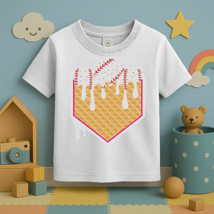 Baseball Waffle Cone Home Plate With Ice Cream Drip Toddler T-Shirt