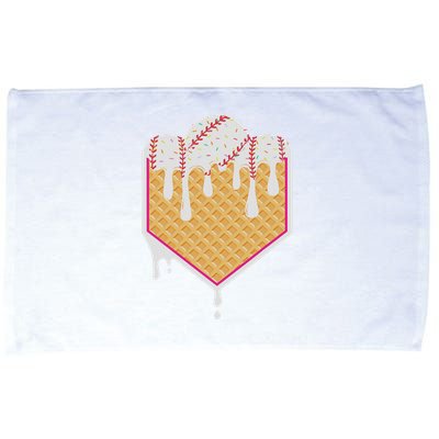 Baseball Waffle Cone Home Plate With Ice Cream Drip Microfiber Hand Towel